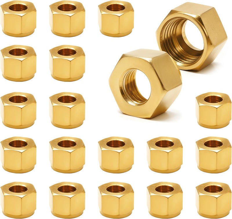 Siptenk 20PCS 5/16" Brass Compression Nuts, Brass Compression Fitting for Air Brake Lines, Water, Oil, Fuel Inert Gases Plumbing System - Image 1